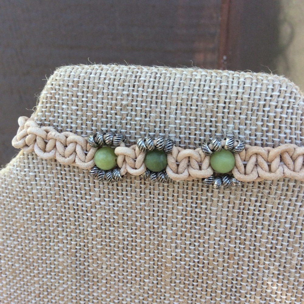 Leather macrame bracelet with serpentine beads